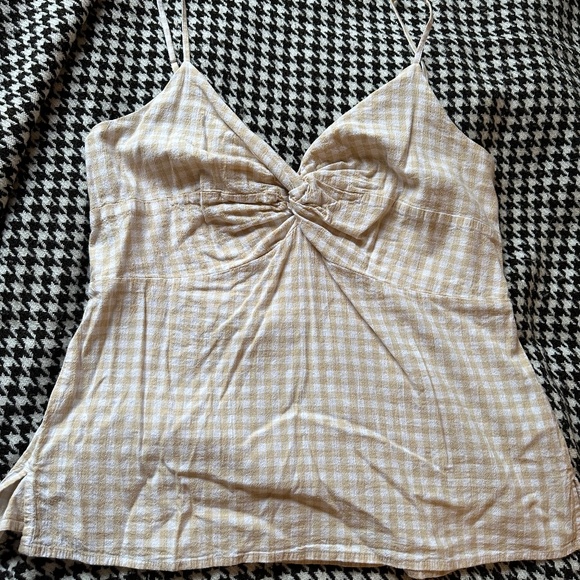 Yellow Slim Fit Bow Gingham Spaghetti Strap Corset Tank Top